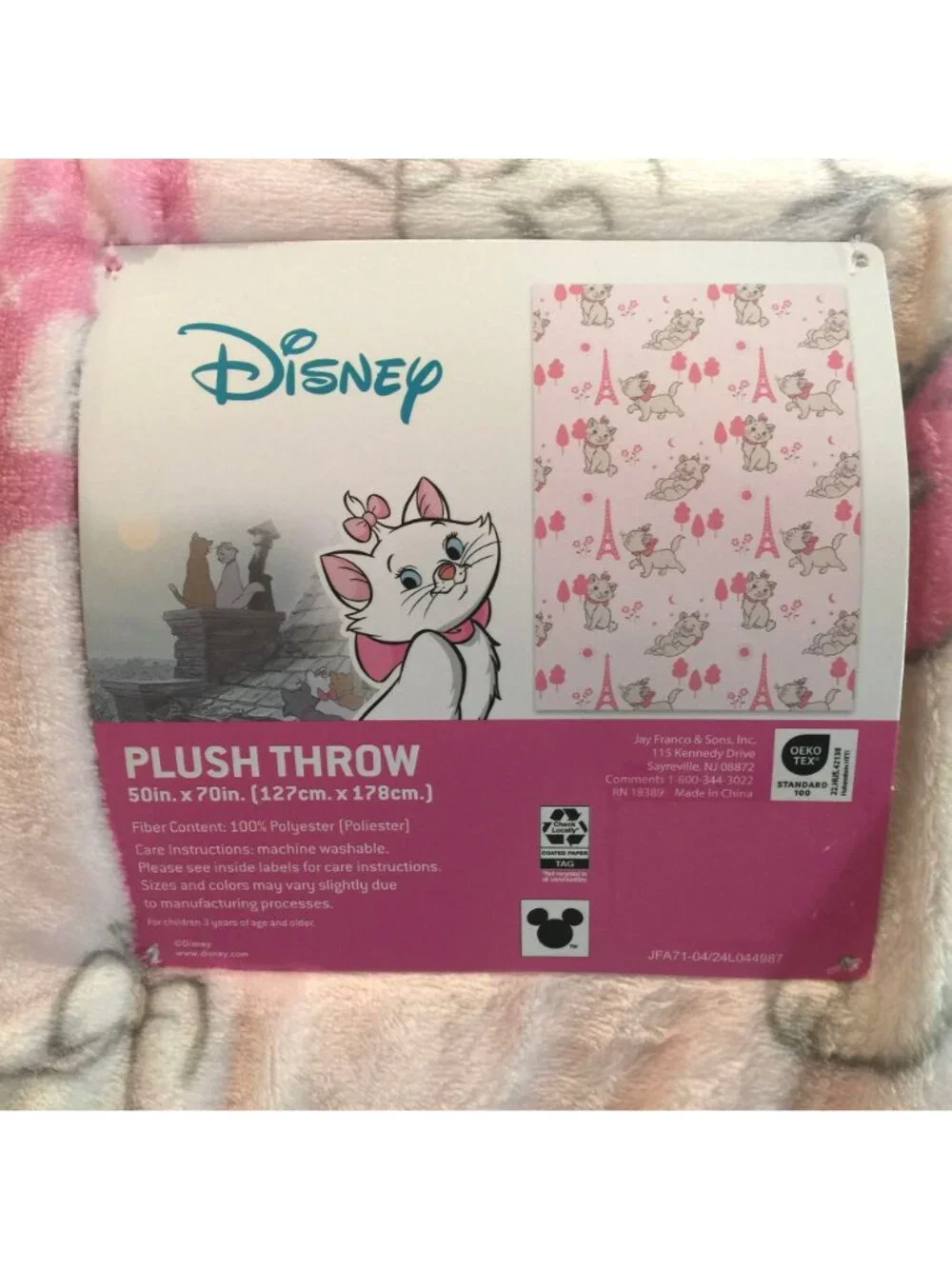 Disney Aristocats MARIE Eiffel Tower Plush Throw Blanket Pink White 50